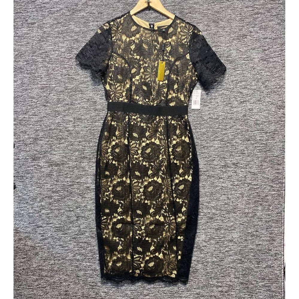 Alexia Admor Sheath Dress Womens 6 Black Nude Floral Lace Cocktail Party Wedding